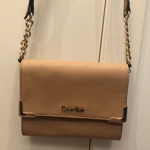 Nude Canvas Leather Calvin Klein Crossbody Bag